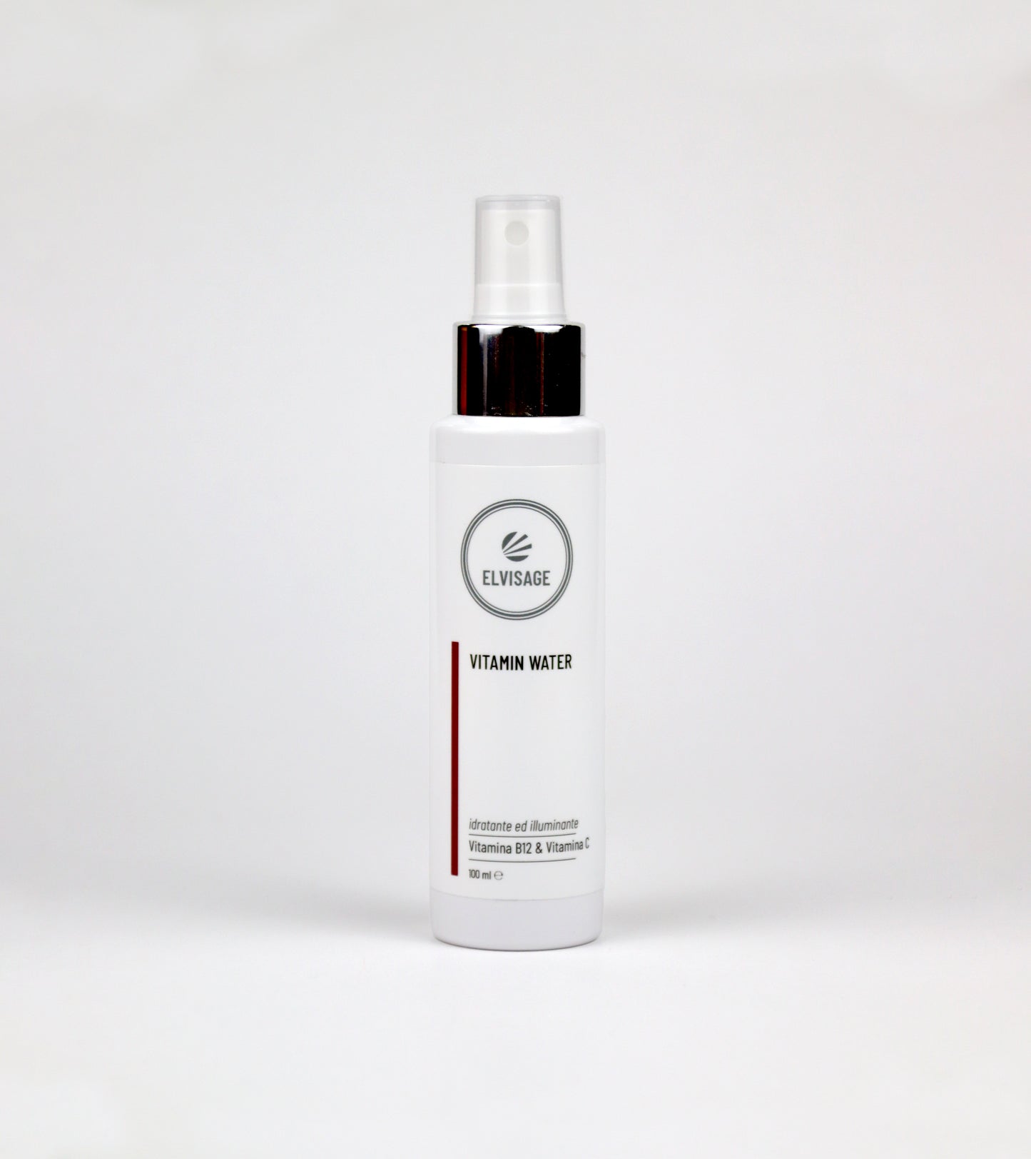Spray idratante Vitamin Water Elvisage – Acido ialuronico e Vitamina C, supporto anti-age per pelle luminosa e tonica, flacone 100 ml su sfondo bianco