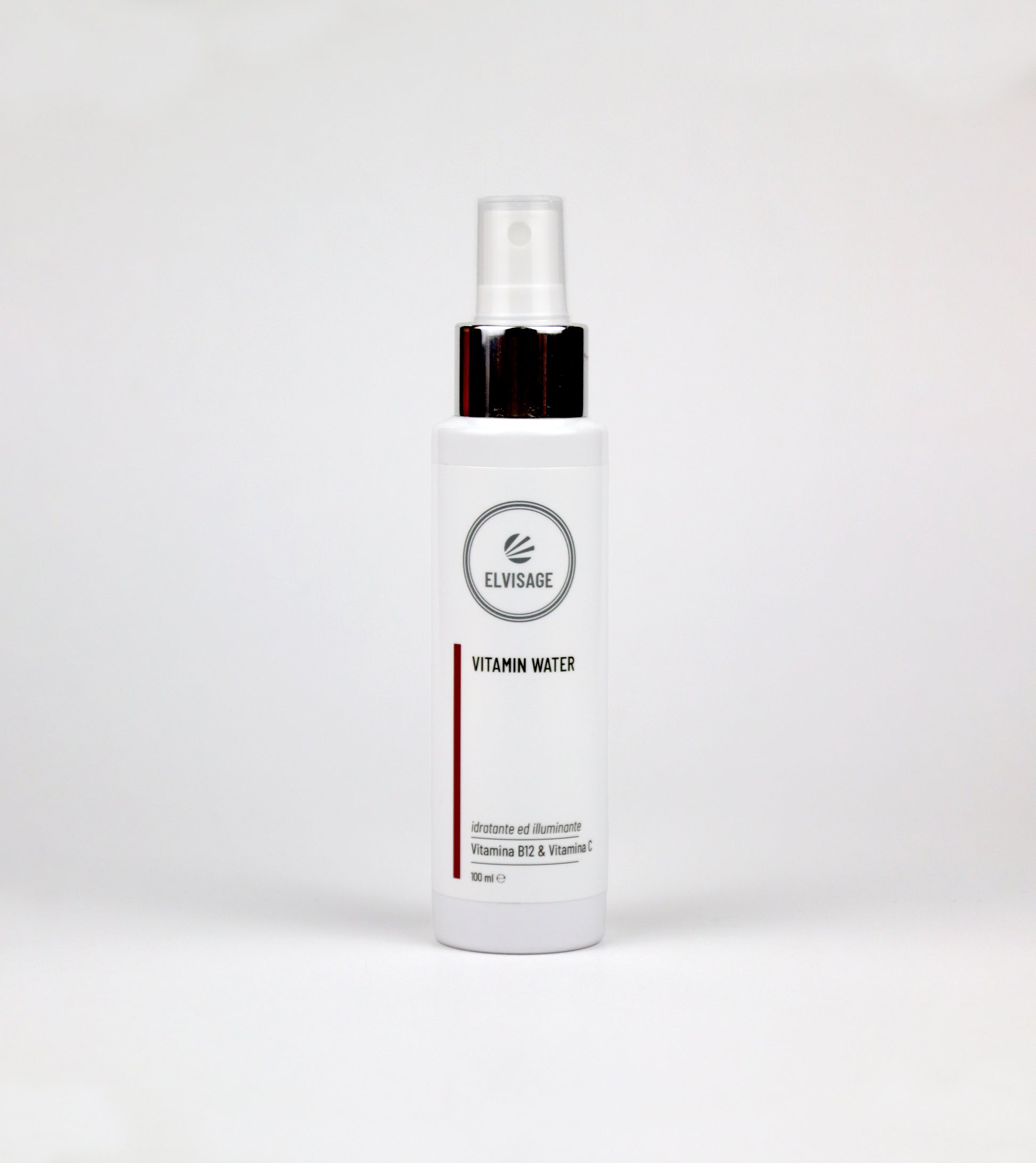 Spray idratante Vitamin Water Elvisage – Acido ialuronico e Vitamina C, supporto anti-age per pelle luminosa e tonica, flacone 100 ml su sfondo bianco