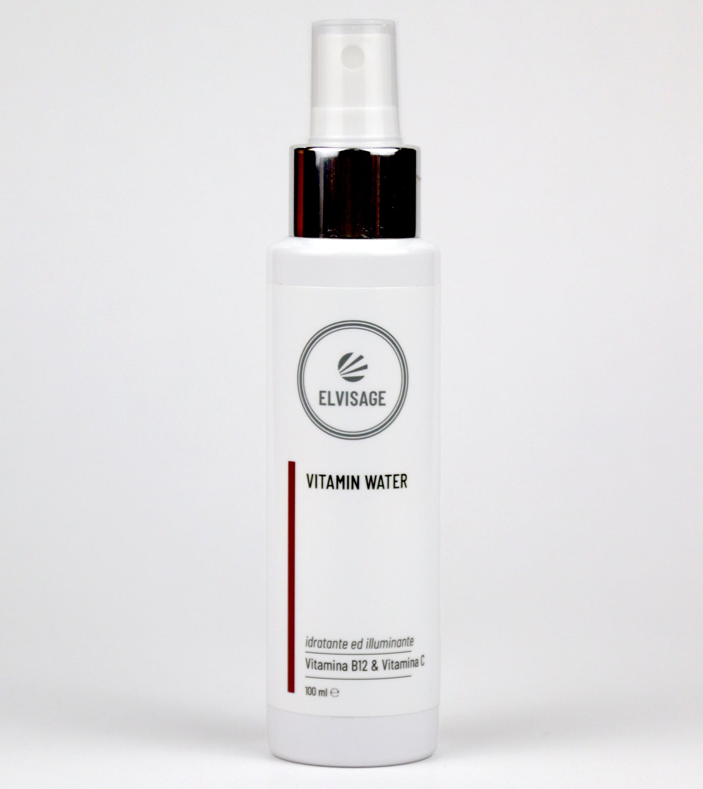 Vitamin Water Elvisage – Spray viso idratante con Vitamina C e Acido Ialuronico, trattamento viso anti-age, boccetta 100 ml su sfondo bianco